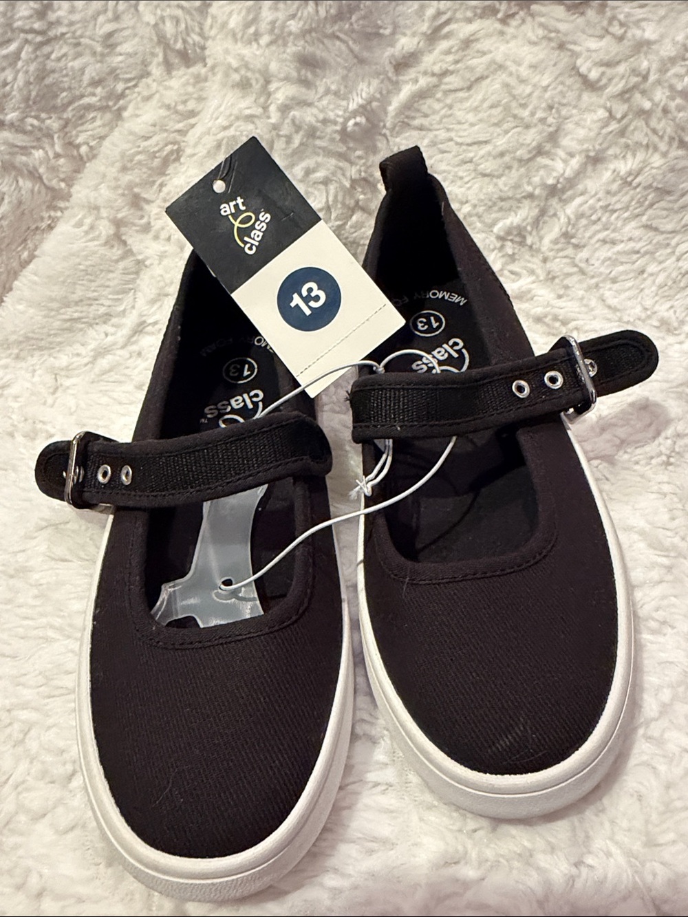 art class Black Mary Jane Canvas Flats with White Sole
